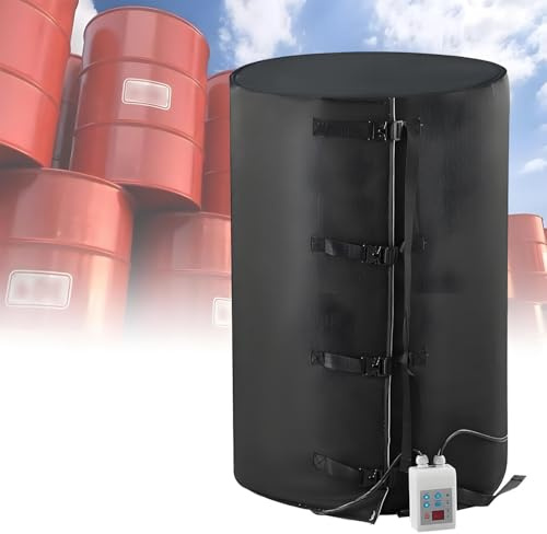 COAKUE Metal Drum Heater,Oil drum thermal blanket,Adjustable Temp 0~120℃/0~150℃,Waterproof Silicone Cloth,IBC Plastic Tank Heating Pad for 200L/1000L Barrel 200L150°-BLACK
