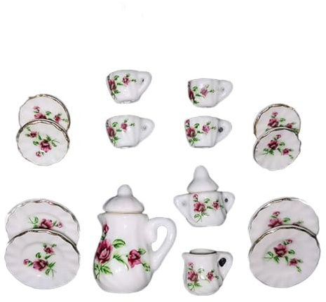Mini juego de té de cerámica, juguete perfecto para niños, tazas de comida en miniatura, platos, platos de té, tazas para niños, mini tetera de porcelana, juegos de rosa, accesorios en miniatura