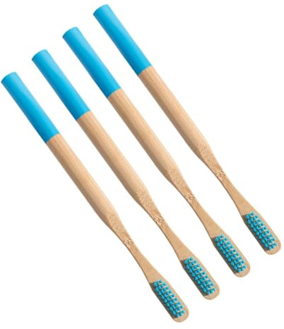 TOYZFRIENDY 4 pièces Lot Brosses à Dents Écologiques Biodégradables pour Adultes Poils Souples Manche Ergonomique Antidérapant Hygiène Bucco-dentaire Usage Voyage et Domicile Bleu