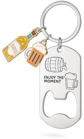 Porte-Clés Bière, Porte-Clé Ouvre-Bouteille de Sac pour Femmes | Cadeaux Porte-Cléf Cool avec Imprimé Tonneau & Pinte, Charms Bouteille & Verre en Émail pour Amateurs de Bière & Passionnés