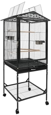 Großer Vogelkäfig rollbarer Vogelvoliere 46 × 46 × 136 cm Papageienkäfig Vogelhaus mit 2 Fressnäpfe für Nymphensittiche, Wellensittiche, Langschwanzpapageien und andere Vögel