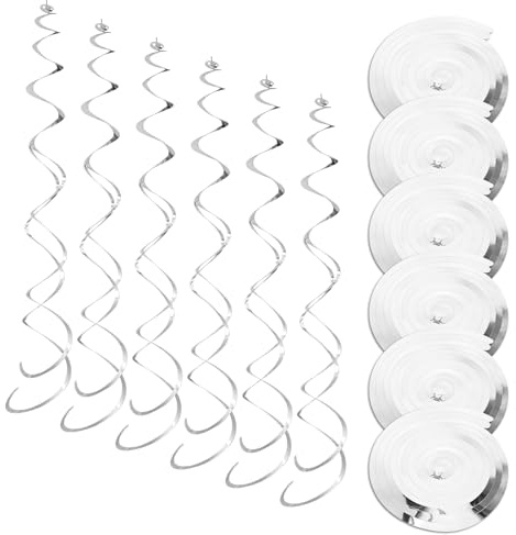 Lot de 36 serpentins à suspendre - Décoration d'anniversaire - Guirlande en spirale pour décoration de fête, réunions de classe, fêtes de famille (argenté)