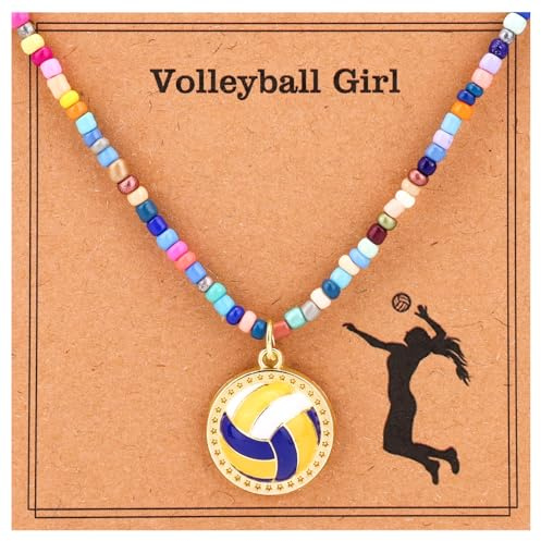 Mikovivi 2 St Volleybollpärlhalsband, Färgglatt Pärlhalsband för Volleyboll Kvinnor Justerbart Sporthängsmycken för Sporttemaevenemang Present