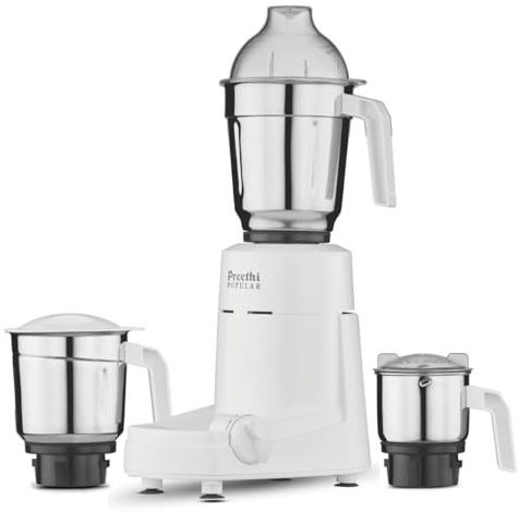 Preethi Popular Mixer Grinder (MG-142) 750W Powerful Motor 3 Stainless Steel Jars Shock-Proof ABS Body Indian Mixer Grinder for Home Kitchen Grinding & Blending
