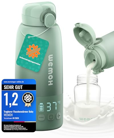 Tragbarer Flaschenwärmer Baby für unterwegs mit Selbstreinigungsfunktion | 100W Schnellaufwärmung, Präzise Temperaturkontrolle, 450 ml Kapazität, Akku für 2–3 Erwärmungen einer vollen Flasche