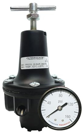 Interstate Pneumatics W1180HD 1/2 Inch Large W/ 'T' Handle Regulator 0-125 PSI with Gauge - Made in USA