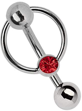 Intimate Piercing 1.6 x 6 mm Banana in TITAN + 5 mm Perforated Ball and Clamping Ring of Stone in Red