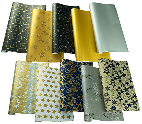 HRB Geschenkpapier 10 Rollen für Weihnachten, 2,00 x 0,70m Weihnachtspapier, Weihnachtsgeschenkpapier 2m pro Rolle, hochwertige geschenkverpackung, Packpapier Xmas verschiedene Motive (Serie 6)