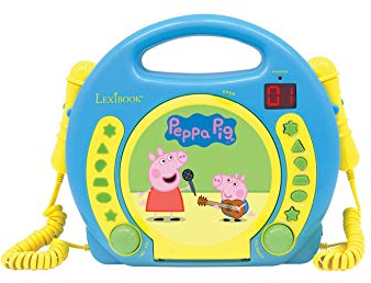 Lexibook, Peppa Pig, Portable CD player with Microphones, Music Player, Repeat and Programming, Karaoke, Headphones jack, Blue/yellow, RCDK100PP