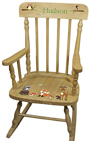 My Bambino Personalized Wooden Rocking Chair for Kids | Natural Childrens Rocking Chair (Woodland Animal) | Custom Name Toddler Chair | Baby Shower & Birthday Gift