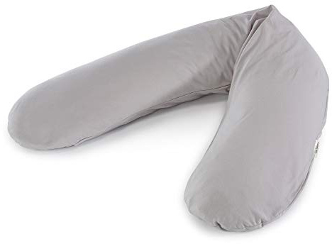 Theraline Das Original Schwangerschaftskissen & Stillkissen 190cm – Seitenschläferkissen Stillkissen Perlen – inkl Stillkissenbezug Grau