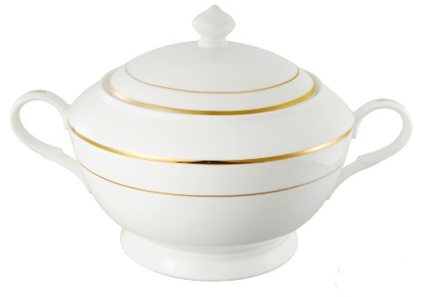 Lorren Home Trends La Luna Collection Bone China Gold Design Soup Tureen with Lid