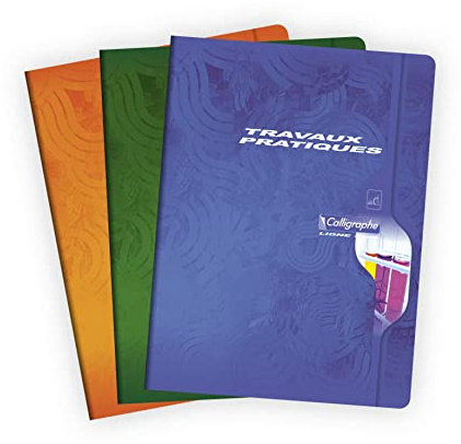 Clairefontaine 7601C - Praxisarbeitsheft / Schulheft Calligraphe DIN A4+ 24x32cm, 72 Blatt, französische Lineatur 70g & 90g Zeichenpapier blanko, ideal für technische Zeichen, farbig sortiert 1 Stück
