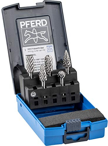PFERD TOOLS HM-Frässtift-Set, 5-teilig, Zahnung STEEL, Schaft-ø 6 mm, 21901812 – speziell für die Bearbeitung von Stahl und Stahlguss, 5 tlg. Set