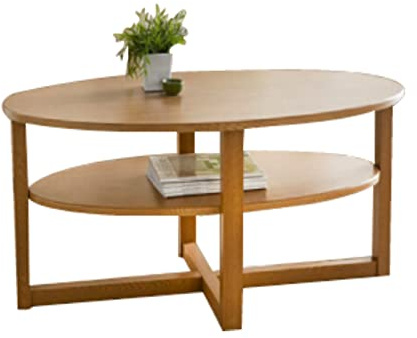 spot on dealz® Oval Coffee Table With Under Shelf Round Coffee Table for Living Room Furniture Bedroom Indoor Tables Unit Decorative MDF Wood Oak Finish