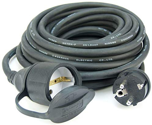 1 x 10,0 m Schuko Baustellen-Verlängerungskabel IP44 H07RN-F 3G1,5, schwarz (für den Außenbereich und den Einsatz auf Baustellen) (1, 10 m Verlängerungskabel IP 44)