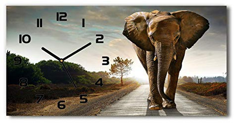 Tulup Reloj De Pared De Vidrio 60x30 Silenciosa Grande Original Moderno Decorativo Negro - a pie de Elefante