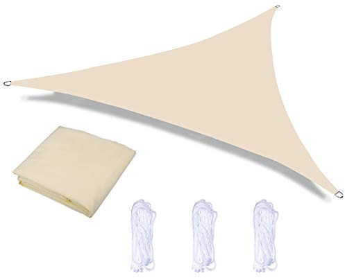 Bluecool Vela Ombreggiante Triangolare 6X6X6m Tenda a Vela Anti-UV Impermeabile Resistente a Strappi Protezione Solare Facile da Installare per Giardino Verande Cortile, Beige-Bianco