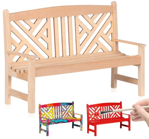 STOBOK Mini Holz Bank Miniatur Puppenhaus Zubehör Mini Doppel Stuhl Modell für Photo Booth Requisiten