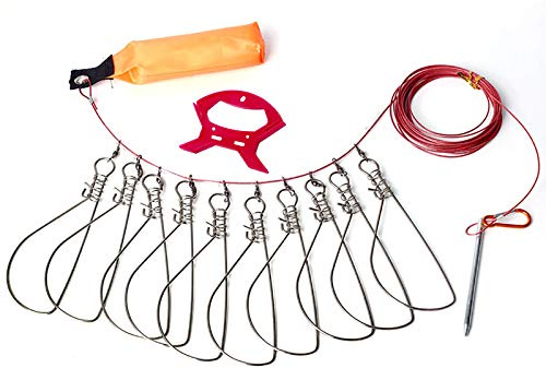 LAIBOREC Angel-Stringer Lebendfisch-Schloss, mit 10 Edelstahl-Fischknöpfen, großes Fischdrahtseil-Lock-Angelhalter-Schnallen-Kit mit Schwimmkörper und Kunststoffgriff