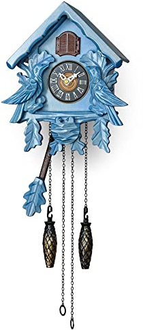 TIMEGEAR Cuckoo Clock with Night Mode, Singing Bird, Wooden Decorations and Swinging Pendulum (Blue)