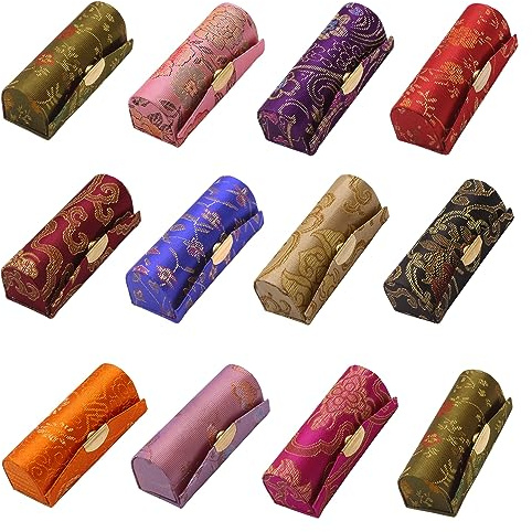 MIAO JIN 12PCS Lipstick Case with Mirror Bulk, Small Lipstick Holder for Purse, Storage Box Mini Floral Jewelry Cosmetic Case (Random Color)