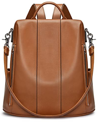 S-ZONE Damen Rucksack Wasserdicht Weiches Echtleder Anti Diebstahl Mode Schultasche Handtasche Casual Daypack Schulranzen Schultaschen Schulrucksäcke für Arbeit