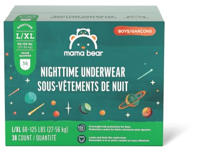 Amazon Brand - Mama Bear Boy's Nighttime Underwear for Bedwetting, Overnight Protection, Hypoallergenic, Soft, Breathable, Size L/XL (60-125 lbs), 38 Count, White