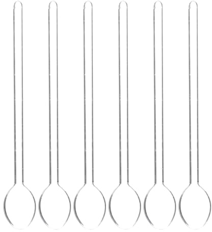 Glass Coffee Spoon Stirring Spoon, Rod Mixing Spoon Long Handle Spoons, Tea Stirrers Clear Petite Teaspoons for Tea Sugar Bar Party- Clear, Set of 6