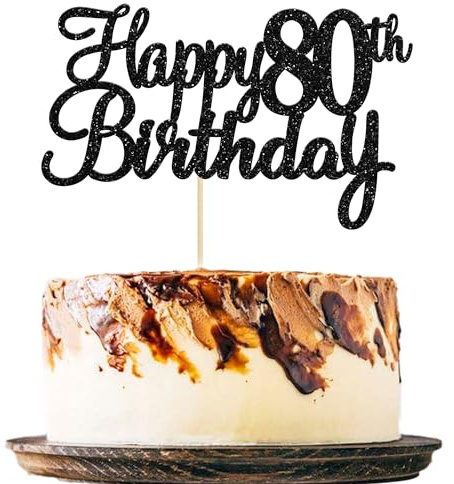 Gyufise 3Pcs Black Happy 80th Birthday Cake Topper Glitter 80th Birthday Cake Pick Cheers to 80 Years Old Eighty Fabulous Cake Decorations for 80th Birthday Theme Party Supplies