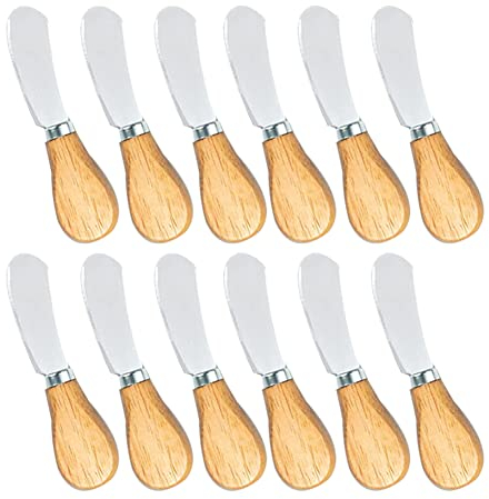 Bzocio 12 PièCes SéRies Fromage ÉPandeur Beurre ÉPandeur Couteaux avec Manche en Bois Sandwich CrèMe Fromage Gâteau Condiment Couteau Ensemble, 4,9 Pouces