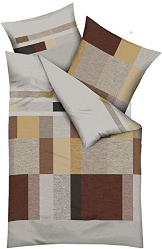 Kaeppel Fein-Biber Bettwäsche in 135x200 + 80x80 cm Design 115-582-D1 Damian Zimt Melange-Optik | 100% Baumwolle · Biber-Qualität · Reißverschluss · 60°C waschbar · MADE IN GREEN by OEKO-TEX