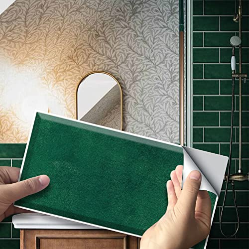 27pcs Alwayspon Wall Tile Transfers Sticker for Home Decor, Peel & Stick self-Adhesive splashback, Stick On Tile Decals for Living Room Kitchen Bathroom Decor, Green Emerald Cement Brick