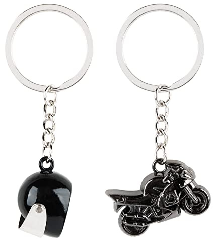 2pcs Porte-Clés de Voiture Forme Moto et Casque en Alliage Porte-Clés Créatif Pendentif Personnalisé Accessoire Cadeau Décoration pour Voiture Noir
