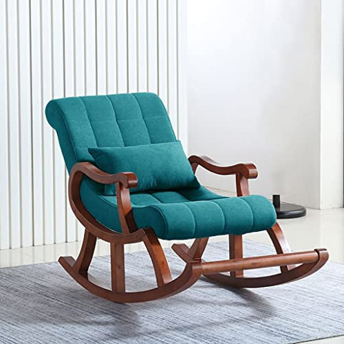 Massivholz-Schaukelstuhl für Erwachsene, Stoff-Freizeitliege, fauler Wohnzimmer-Fluchtstuhl, für Wohnzimmer, Schlafzimmer, modernes Hartholz getuftet (Color : Green, Size : 125 * 67 * 8