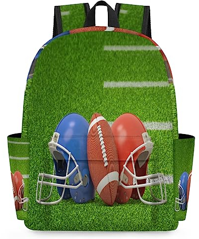 WowPrint American Football und Helme Kinderrucksäcke für Jungen Mädchen Fußball 38 cm Rucksack Schule Kindergarten Büchertasche Reise Casual Daypack Rucksack, farbig, 14 Long