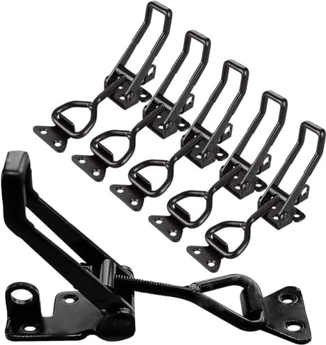 6 Pack Heavy Duty Toggle Latch Clamp, 4003 Style 1320lbs Capacity Toggle Clamp with Lock Hook, Pull Action Latch with Catch Plate, Black Adjustable Quick Release Draw Latch for Trunk Jig Smoker Door
