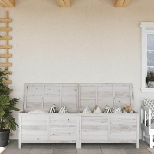 Tidyard Garten Aufbewahrungsbox Auflagenbox Gartentruhe Kissenbox Gartenbox Kissentruhe Gartentruhe Truhe Weiß 198,5x50x56,5 cm Massivholz Tanne