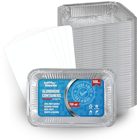 100 Barquettes en Aluminium 750 ml avec Couvercles | Moules Jetables a Emporter | Emballage Alimentaire pour Barbecues, Congélation