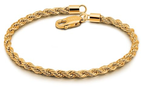 Dankadi Bracciale a corda fine 3 mm in 925 argento, catena a cerchio sottile da 6,3 a 9 (16 x 23 cm), intrecciato a maglia, avvolgente, placcato oro, design italiano, regalo per festa di compleanno
