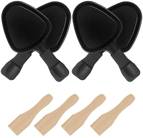 BOJIUSARL 4PCS Poelon Raclette Carré avec Revêtement anti-adhésif avec Poignée Isolée et 4 Pelle,Portable Plateau de cuisson Pour Omelette au Fromage Fondu