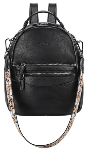 RAVUO Rucksack Damen Klein,2 in1 PU Lederrucksack Cityrucksack,Schwarz
