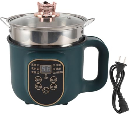 Olla de Cocina Eléctrica Pequeña de 600W, Olla Caliente Antiadherente de 1800ML, Minicocina de Reserva Inteligente para Pasta, Sopa, Filete, Huevos (Enchufe europeo 220V)