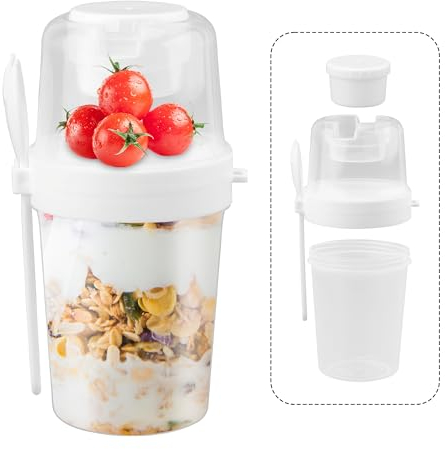 TEKONDA Gobelet à céréales à emporter avec cuillère - 310 ml + 560 ml - Anti-fuite - Pour yaourt à emporter - Pour le travail, l'école, les voyages