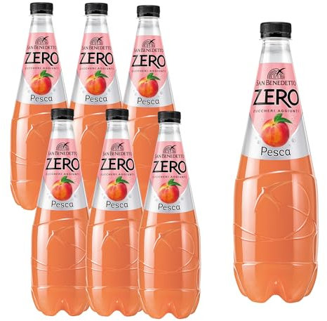 San Benedetto Pesca Zero, Bibita Analcolica Gassata, 6 x 750 ml, Zero Zuccheri Aggiunti e Pochissime Calorie, Rinfrescante e Leggera