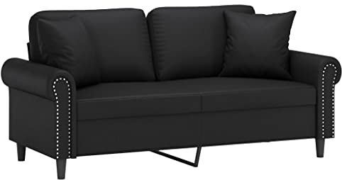 vidaXL Sofa 2 Sitzer, Couch mit Zierkissen, Liegesofa für Wohnzimmer, Polstersofa Sessel Relaxsofa Loungesofa Relaxcouch, Schwarz Kunstleder