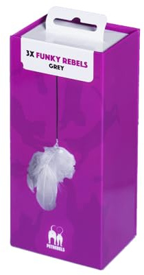Petrebels Kratzbaum Spielzeug für Katzen, 3 Stück in Geschenkbox, Spielball mit Feder zur Montage am Kratzbaum, Funky Rebels Federbälle, Farbe Grau
