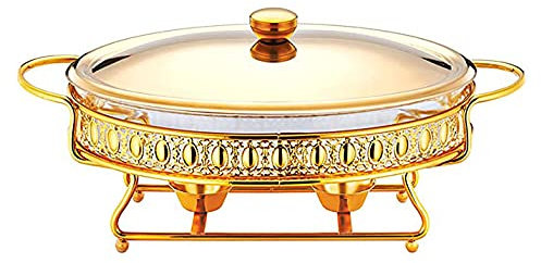 Annuod 3L Round Buffet Chafing Dish Stainless Steel Chafer Set with Water Pan, Food Pan, Fuel Holder and Lid for Buffet, Weddings, Parties (Color : Gold), 20240306