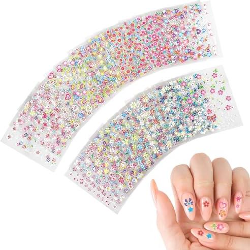 3D Nagelsticker, 30 Blatt Nageltattoos Selbstklebend Blumen Blumenherzform Nageldesign Nail Sticker Nageldesign Zubehör Nagelaufkleber für DIY Dekorationen, Maniküre, Handyhüllen