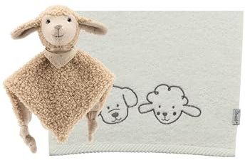 Sterntaler Geschenkset Bauernhof Schaf Flocke - bestehend aus Baby Schmusetuch mit Rassel & weichem, saugfähigem Kinderhandtuch - als Geschenk zur Geburt, Geburtstag oder Baby-Party, Ecru